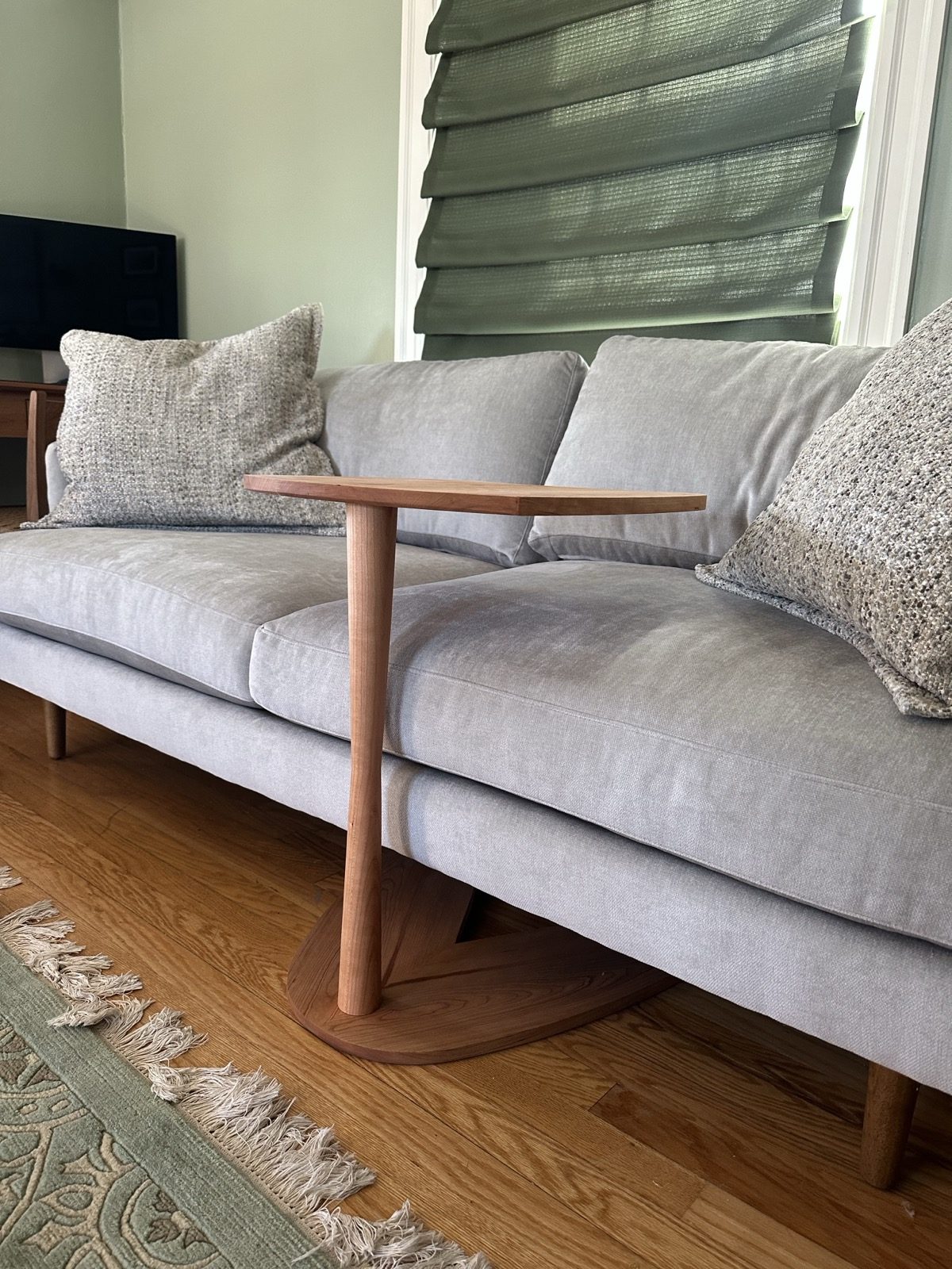 Movie Night — full view of figured cherry pedestal side table